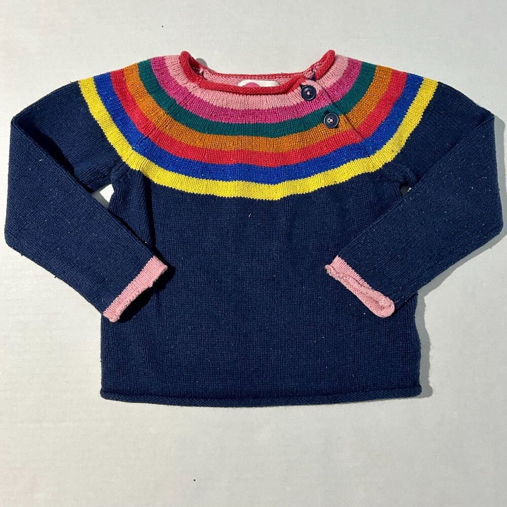 Mini Boden Girl's Rainbow Navy Chunky Knit Jumper Sweater, 3Y cottagecore